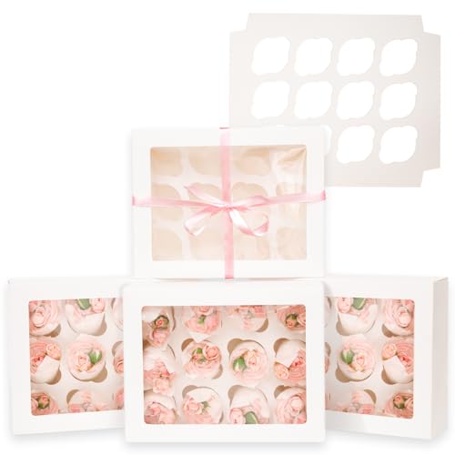 Bakepacker Auto-pop up 12 Cupcake Boxes, White, 6-Packs - color: White,6