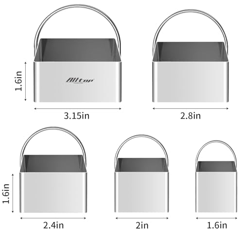 ALLTOP 5 Pieces Biscuit Cutter with Handle, Stainless Steel - style: Square Plain