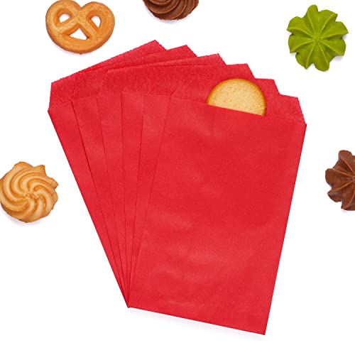 Quotidian Strawberry Red Greaseproof Paper Cookie Bags 4x6 in, 100 Count - color: Strawberry Red