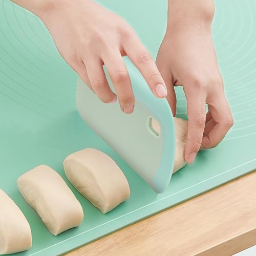 2 Pack Dough Bench Scraper Good Grip, Flexible Silicone Bowl Scraper Tool Kitchen, 3 In 1 Dough Cutter with Serrated Tooth & Measurement for Pastry Bread Pizza Cake