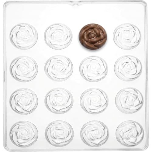Rose Flower Chocolate Candy Mold, 16-Cavity Plastic Tray, 113