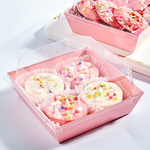 Ocmoiy Small Charcuterie Boxes with Clear Lids, 4 Inches, 50 Pack, Pink - color: Pink