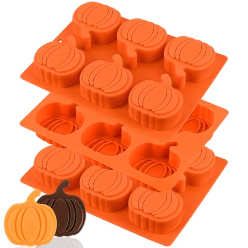 WMKGG 3 Pack Pumpkin Silicone Mold, 6-Cavity Pumpkin Cake Pan