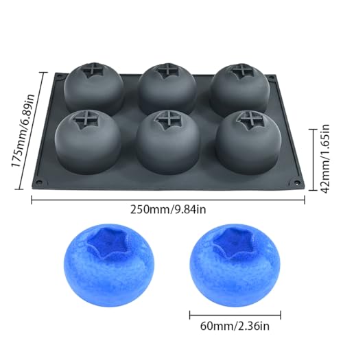 mostsom Blueberry Silicone Mold, 6-Cavity Shape Mousse Cake Molds, 3D Fruit Ice Cream Candy Molds, Non-Stick Sphere Silicone Molds for Chocolate French Fruit Cake Decoration (D_ Blueberry)