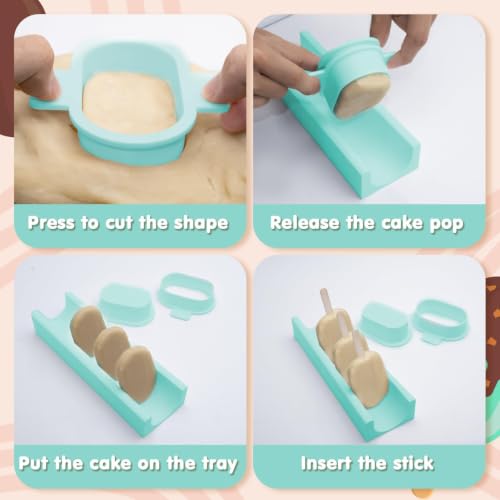 3 Inch Cakesicle Cutter and Cake Pop Mold Set with 8.7in Tray, 100 Wooden Sticks & 100 Bags, Silicone Cakesicle Mold for Homemade Cake Pops, Baking, Birthdays and Party Desserts (Turquoise) - color: Turquoise