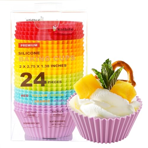 Katbite Silicone Cupcake Liners 24 Pack, Reusable Muffin Baking Cups - size: Rainbow Color 24