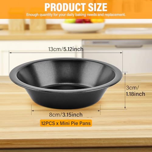 Bibabala 12pcs 5inch Desserts Black Tarts For Baking Round Tin, Mini Pie Pan Carbon Steel(Black)