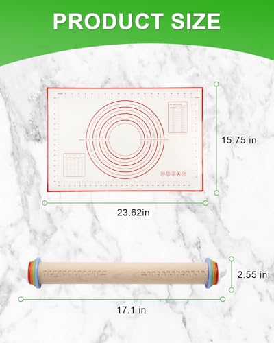 16.7" Wooden Rolling Pin with Adjustable Thickness Rings Set - color: Wooden, 16.7", Set 1
