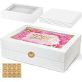 MUMULULU 4 PCS 19x14x4 Inch Cake Boxes with Cake Board White Sheet Rectangular Bakery Boxes with Window for Donuts Cookies Dessert Cupcakes Pastry Baking Pie Packaging - size: White 19×14×4