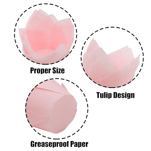 50 Pcs Pink Tulip Cupcake Liners for Baking, Muffin Liners - color: Pink