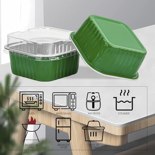50 Pcs Mini Square Baking Cups with Lids,5oz Aluminum Foil Mini Cake Pans with Lids,Disposable Ramekins Cake Pans,150ml Dessert Cups Cupcake Pans for Wedding Birthday Party,Dark Green - color: Dark Green, size: 5oz