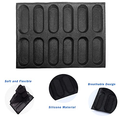 Dioycli Bread Mold for Baking Silicone Mini Baguette Bread Pan, 12-Loaf - size: 12 Mini Cavities