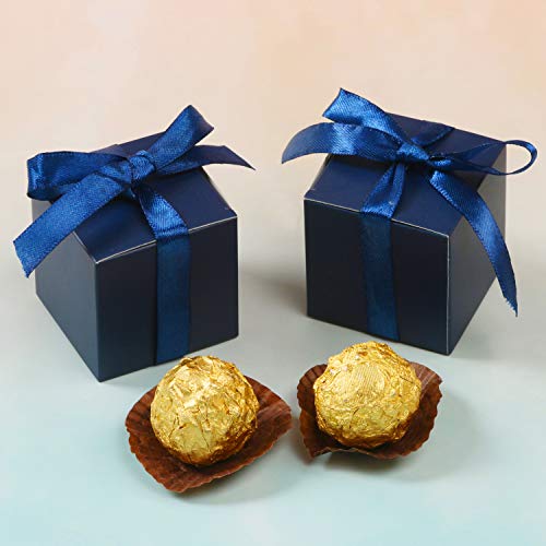 COTOPHER 100pcs Wedding Favor Boxes, 3x3x3 In Small Gift Box with Ribbons - color: Navy, size: 3x3x3 Inch (Pack of 100)
