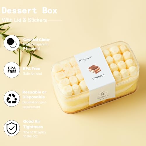 Plastic Dessert Cups with Lids and Sporks,Stickers,Tiramisu Containers,Cookie Containers,Clear Food Containers for Fruit,Pudding,Mousse, Tiramisu Cups With Lids (30pcs,Clear,4.6 * 2.4 * 2 in) - size: 4.6*2.4*2in