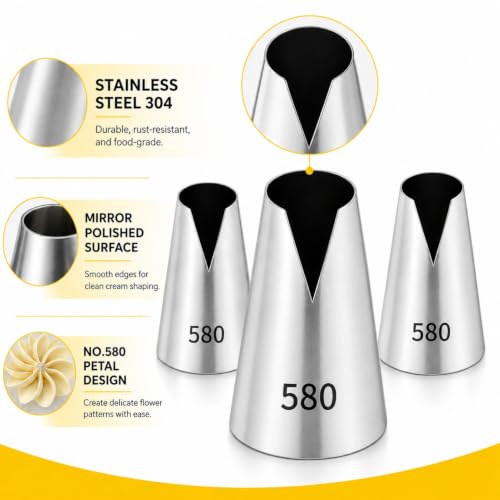 3 Pcs #580 V-Shaped Piping Tips,Stainless steel