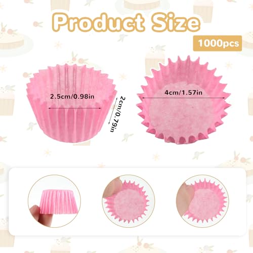 1000 Pcs Mini Cupcake Liners Baking Cups Paper Cupcake Small Muffin Liner Chocolate Dessert Cupcakes Wrapper Baking Cups for Cooking (Pink)