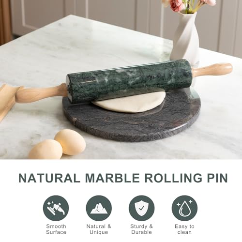Koville Indian Green Marble Rolling Pin, Non-Stick Stone Dough Roller, 18 Inch Rolling Pin for Baking,Pasta, Dumpling, Ravioli, Fondant,Pie Crust, Kitchen Baking Pastry Tools, Kitchen Essential - color: Indian Green