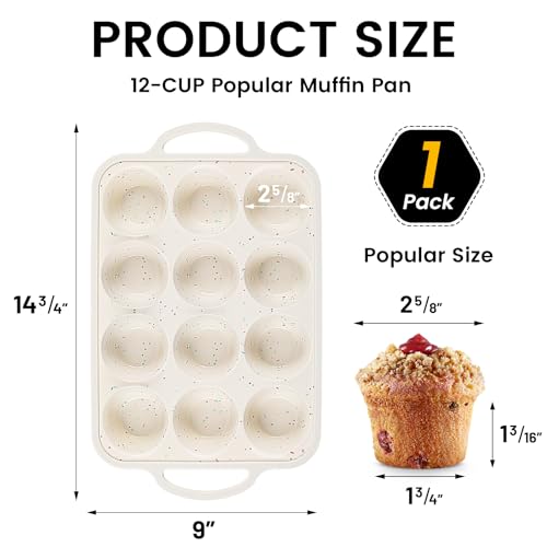 Vinino 1Pack Silicone Muffin Pan for Baking with Metal Reinforced Frame, 12 Cup Regular Size Cupcake Pan, BPA Free Silicone Muffin Tray, Cupcake Baking Pan Molds for Oven Dishwasher Safe - Cream - size: Standard