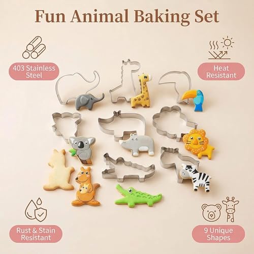 HENGYID Animal Cookie Cutters Set - 9 Pcs Stainless Steel Animal Cookie Cutters for DIY Baking, Cake Decorating, Holiday Celebrations, and Kids' Birthday Parties - Fun Variety Pack (Animal) - color: Animal
