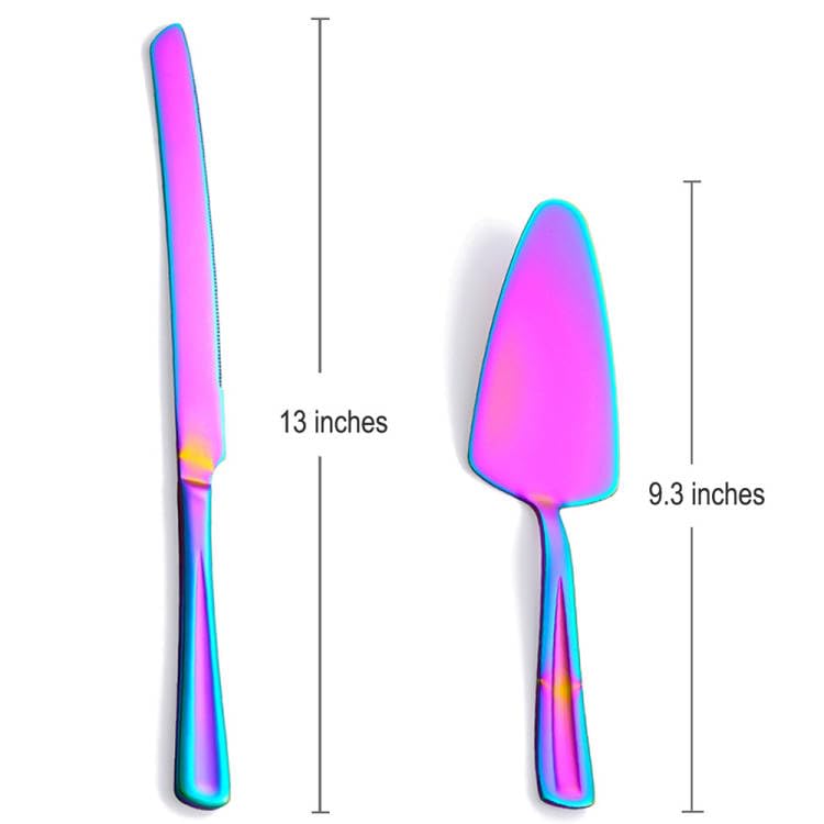 GoGeiLi Rainbow Stainless Steel Wedding Cake Cutting Set - color: Rainbow