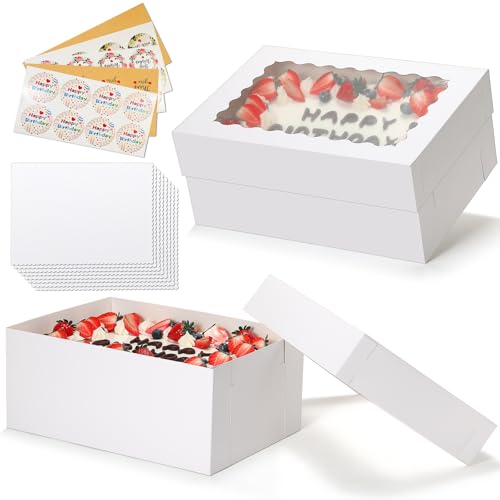 COTOPHER 14x10x6 In Sheet Cake Boxes, 16pcs White Bakery Boxes with Window - color: White, size: 14x10x6inch