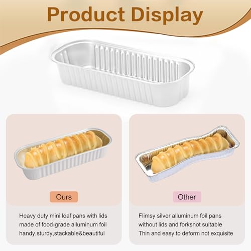 Mini Loaf Pans With Lids And Spoons 100 Pack,6.8 Oz Rectangle Mini Individual Cake Tins, Disposable Small Aluminum Foil Baking Pans, Baking Containers for Party and Picnics (White) - color: White