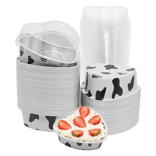 50 Pack Heart Shaped Cake Pans, 3.4oz Cow Print - color: Cow Print, size: Heart