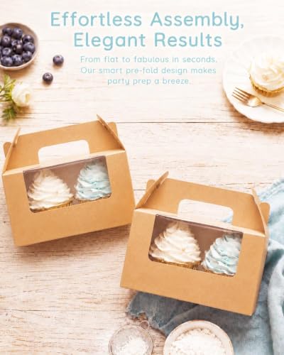qiqee Cupcake Box Two Holder 6.5x3.6x3.5inch(2.2" Top) 50pcs Brown 2 Cupcake Boxes With Window - color: Brown, size: 50Pcs, Two Holder