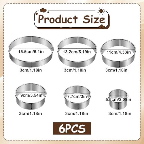 6Pcs Round Cookie Cutter Set, Stainless Steel Biscuit Cutters