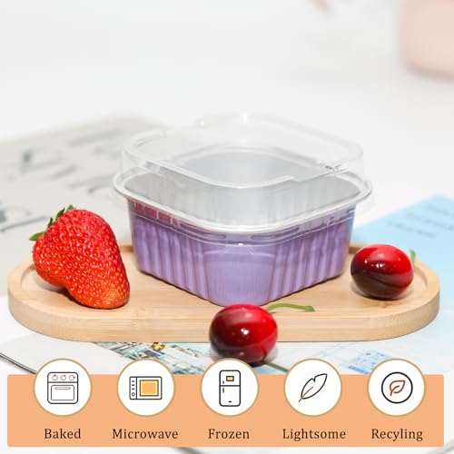 50 Pack 5oz Mini Square Cake Pans with Lids, Purple and Blue - color: Purple and Blue, size: Square