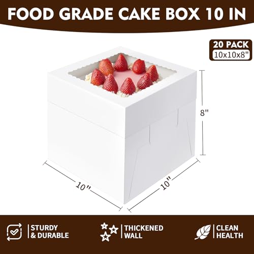 Cake Boxes 10 Inch, Tall Cake Box with Window, Large Cake Carrier