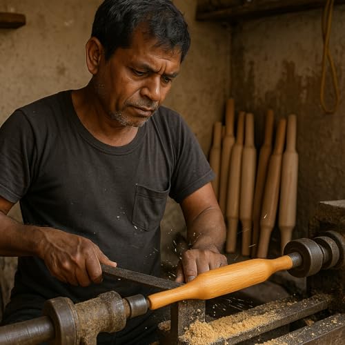 Handcrafted Wooden Rolling Pin,Belan,Belna,Traditional Belan for Roti, Chapati, Dough, Pastry – Handcrafted Hardwood Dough Roller with Easy Grip Handles – Smooth Finish (Thin Belan) - color: Thin Belan