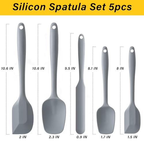 Silicone Spatula Set,5 Piece Food Grade Rubber Spatulas,Grey - color: Gray
