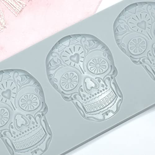 Cestony Halloween Skull Lace Embossing Mat Texture Fondant Impression Mat Decorating Silicone Molds for DIY Cake Biscuit Cookies Sugar Pudding Chocolate Hard Candies Dessert Candle Decor