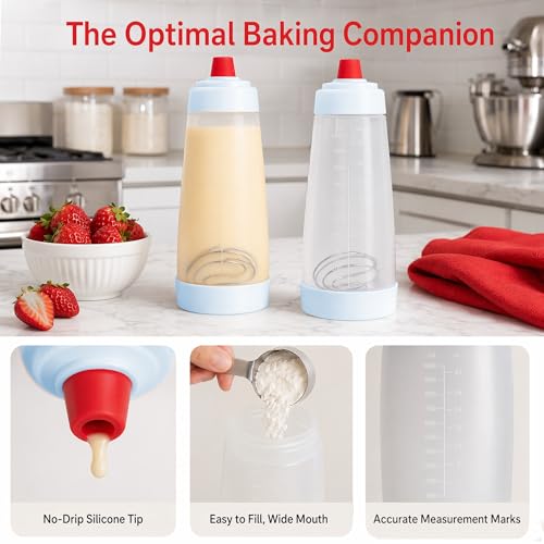 2 Pack 1000ml Pancake Batter Squeeze Dispenser Bottle with Whisk Ball