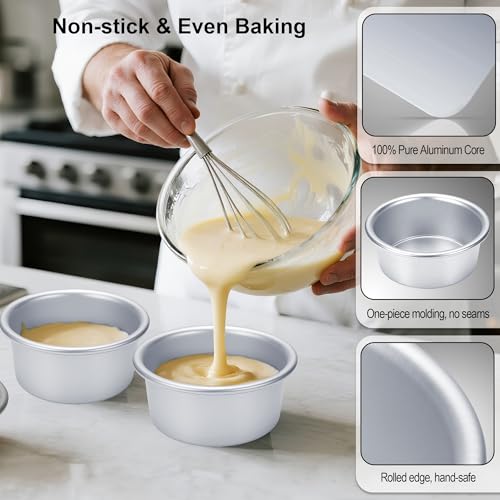 6 Inch Cake Pans Set of 4, Nonstick Aluminum Pans with 100 Parchment Paper