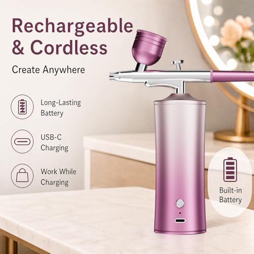 cordless airbrush kit comes with adjustable air pressure, suitable for nail art, airbrush makeup, model painting, hair tinting, cake decorating and graffiti creation