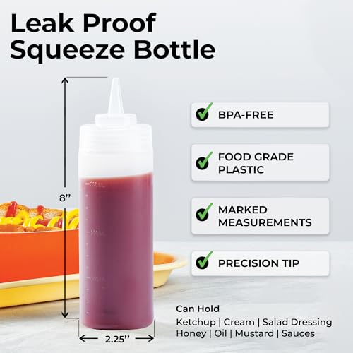 Restaurantware 12 Ounce Condiment Squeeze Bottle 1 With Lid Plastic Squeeze Bottle - Precison Dispensing Tip Flexible Clear Plastic Squeeze Bottle For Sauces For Sauces Spreads Or Condiments - size: 12 Ounces