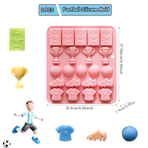 2PCS Football Chocolate Mold 22 Cavities Soccer Sports Theme Silicone Candy Molds Trophy Cup Ball Jersey Shapes Baking Mould for Chocolate Candy Fondant Jello Ice Cube Candle Sugar Craft Cupcake Decor - color: Pink 3