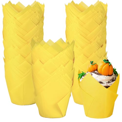 250Pcs Tulip Cupcake Liners,Parchment Paper Cupcake Liner in Standard Size - color: Yellow