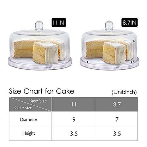 Flexzion Marble Cake Stand with Glass Dome Lid, 8.7-Inch Serving Plate - size: 8.7 Inch