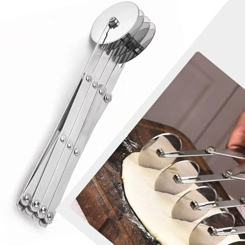 Expandable Multi-wheel Dough Pastry Strips Cutter Lattice Pasta Roller Adjustable Slicer (4 Wheel)