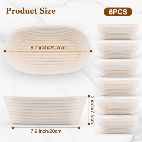 6 Pack 10 Inch Oval Banneton Bread Proofing Basket, Rattan Sourdough Bread Baskets with Liners for Home Baking - size: 10"Oval Basket-6 PCS