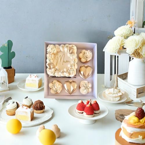 STVIRPOW 5-Pack Cupcake Box Combo with Full Clear Lid and 1.2 wide ribbon1 Small Cake and 5 Cupcakes Storage Container, Ribbon and Stickers for Birthday Party, Mother's Day(Pink ribbon)