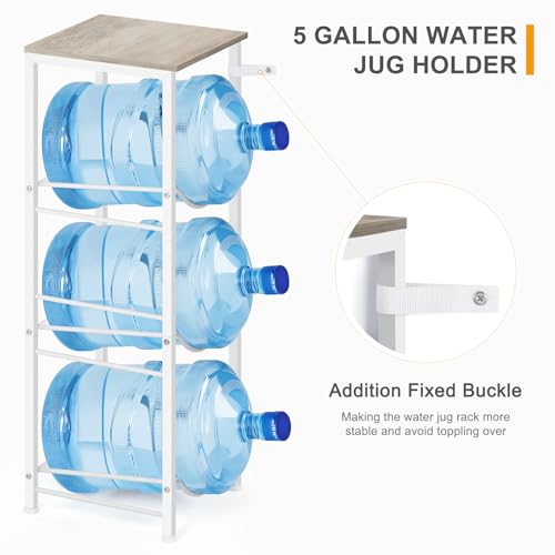 5 Gallon Water Bottle Holder Storage Rack, Water Cooler Jug Holder with Storage Shelves, 3-Tier Water Dispenser Stand for Kitchen Living Room Office, Rustic Grey - style: Square Tube Grey