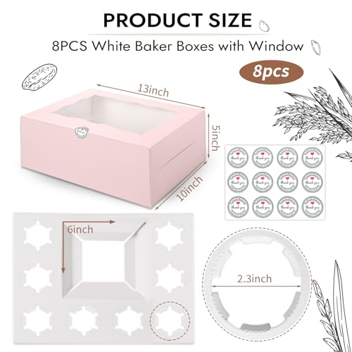JCD 8 Packs Pink Bento Cake and Cupcake Box 1+8 Bento Box with Clear Window for 4-inch Cake and 8 Cupcakes Packaging Gift Baked Goods for Family Dinner Birthday Party Picnic Gift (Pink 1+8/8Pcs) - size: Pink 1+8/8Pcs