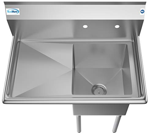 KoolMore 1 Compartment Stainless Steel NSF Commercial Kitchen Prep & Utility Sink with Drainboard - Bowl Size 15" x 15" x 12", Silver - size: Left Drainboard