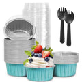 50Pcs Mini Aluminum Foil Cupcake,5oz Light Blue Baking Cups with Lids - color: Light Blue