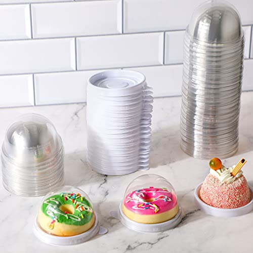 Patelai 50 Pcs Mini Cupcake Containers Clear Plastic Dome Boxes, White - color: White