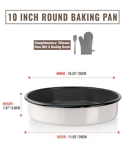 Round Roasting Pan Set, Enamel 10 Inch Deep Dish Pizza Pan for Oven - color: Creamy White - 10 Inch